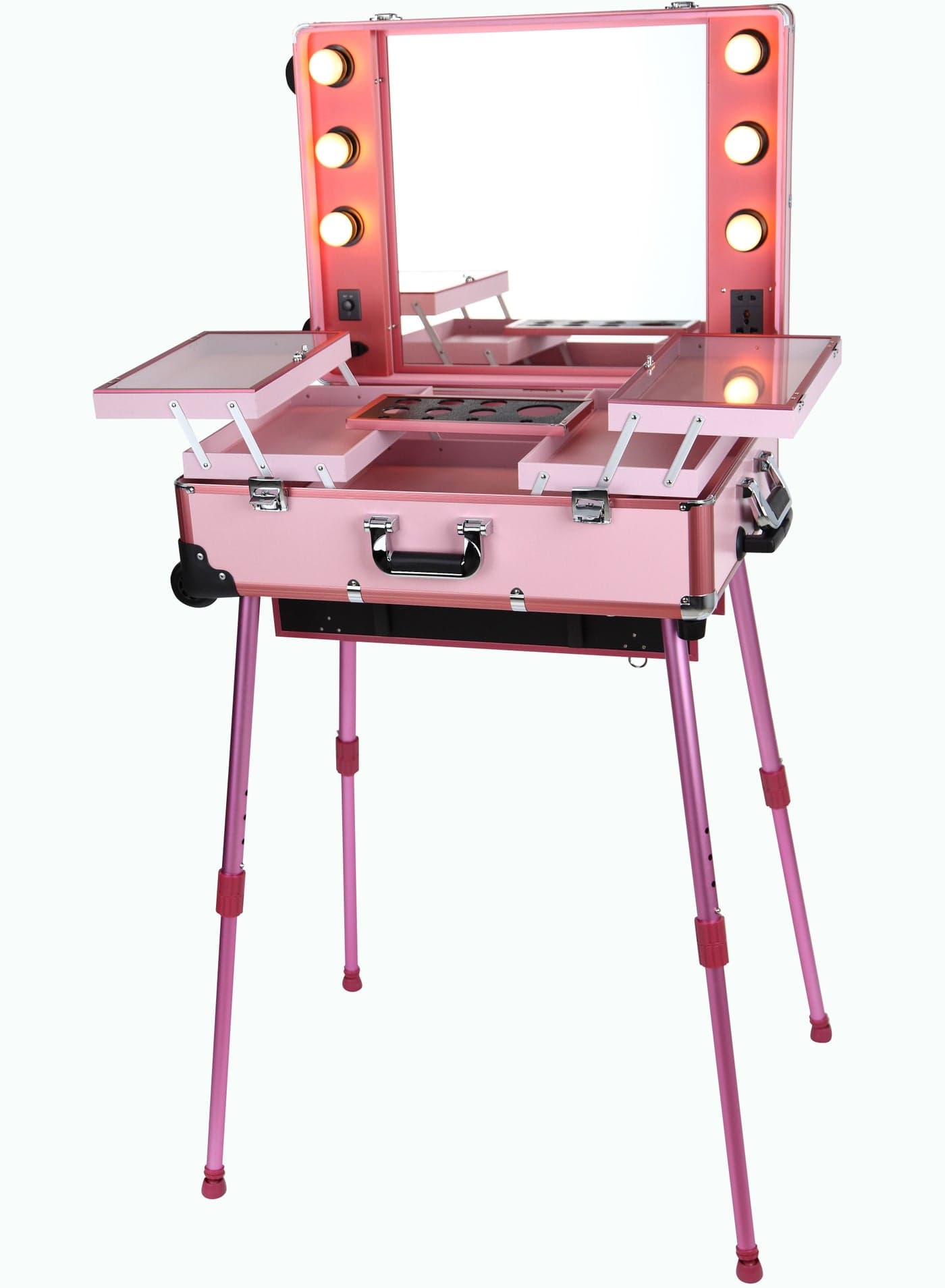 چمدان Makeup Train Stand Case With Pro Studio Artist Trolley And Lights Pink Queen Size